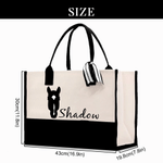 Personalised Horse-Head Silhouette Photo Canvas Tote Bag Linen Makeup Bag with Name Shopping Travel Daily Use Birthday Gift for Horse Owners Women