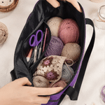 Personalised Yarn Knitting Cartoon Character Zippered Tote Bag with Name and Mesh Pocket Birthday Gift for Knitting Lovers Women