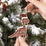 Personalised Name Dinosaur Christmas Ornament with Glitter Santa Hat Christmas Gift for Kids Boys