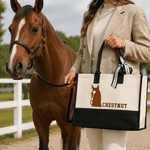 Personalised Horse-Head Silhouette Photo Canvas Tote Bag Linen Makeup Bag with Name Shopping Travel Daily Use Birthday Gift for Horse Owners Women