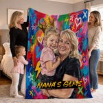 Couverture photo personnalisée pour enfants avec prénom et couronne « graffiti », style peinture à l'huile – Couvre-lit, cadeau d'anniversaire pour garçons et filles