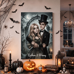 Personalized Gothic Style Cartoon Couple Photo Character Canvas Prints with Name Home Decor Ship from USA Halloween Anniversary Gift for Newlyweds