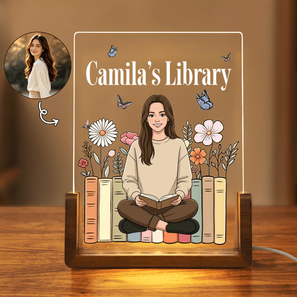 Personalized Butterfly Book Cartoon Character Acrylic LED Night Light with Text and Wooden Base Bedroom Decor Birthday Gift for Book Lovers