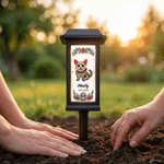 Personalized Flower Sugar Skull Pet Photo Solar Garden Light with Name Garden Use Memorial Day of the Dead Gift for Pet Owners Lovers