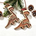 Personalised Name Dinosaur Christmas Ornament with Glitter Santa Hat Christmas Gift for Kids Boys
