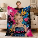 Couverture photo personnalisée pour enfants avec prénom et couronne « graffiti », style peinture à l'huile – Couvre-lit, cadeau d'anniversaire pour garçons et filles