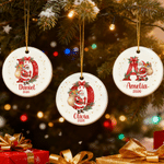 Personalized Cute Santa Claus Initial Ceramic Christmas Ornament with Name and Year Tree Decor Christmas Gift for Family Friends