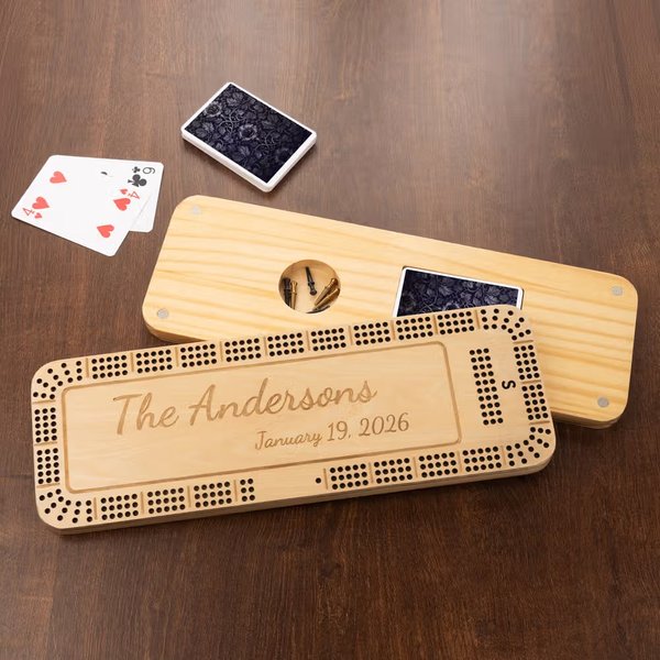 A Gift That Tells Your Family's Story - Personalized Engraved Text Cribbage Set for Game Lover
