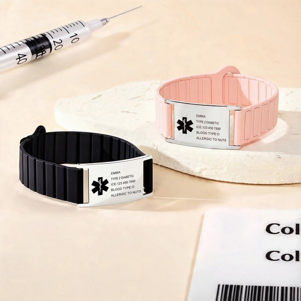 Personalised Medical Symbol Waterproof Medical Alert Bracelet with Engraved ID Name Tag and Magnetic Strap Daily Wear Travel Medical Gift for Patient
