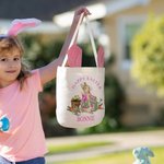 Personalised Classic Peter Rabbit Happy Easter Ears Bucket Bag Egg Hunt Basket with Name Easter Birthday Party Favors Gift for Kids