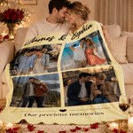 Personalized Multicolour Heart 4 Photos Collage Soft Throw Blanket with Name and Text Home Decor Anniversary Birthday Gift for Family Couples