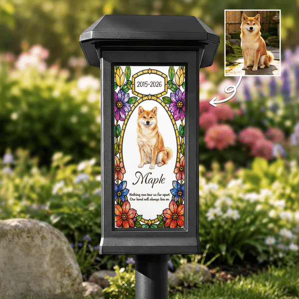 Personalised Colourful Flower Watercolor Pet Photo Solar Garden Light with Name Text and Year Garden Garden Cemetery Decor Memorial Gift for Family