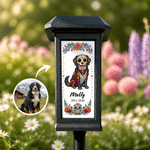 Personalized Flower Sugar Skull Pet Photo Solar Garden Light with Name Garden Use Memorial Day of the Dead Gift for Pet Owners Lovers