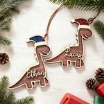 Personalised Name Dinosaur Christmas Ornament with Glitter Santa Hat Christmas Gift for Kids Boys