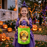 Personalisierte Halloween-Tasche im Kürbis-Design mit LED-Beleuchtung und Namensaufdruck – Halloween-Geschenk für Kinder zum „Süßes oder Saures“-Spielen