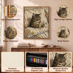 Personalised Oil Painting Style Pet Reading in Bed Photo Canvas Prints with Text Home Decor Housewarming Birthday Gift for Pet Lovers
