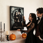 Personalized Gothic Style Cartoon Couple Photo Character Canvas Prints with Name Home Decor Ship from USA Halloween Anniversary Gift for Newlyweds