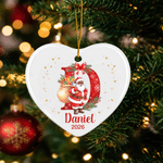 Personalized Cute Santa Claus Initial Ceramic Christmas Ornament with Name and Year Tree Decor Christmas Gift for Family Friends