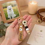 Personalisierter Schlüsselanhänger aus PU-Leder mit Engelsflügeln, Foto, Text und Gänseblümchen-Anhänger – Trauergeschenk zum Gedenken an einen geliebten Menschen
