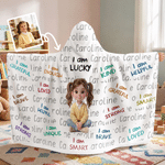 Personalised 3D-Effect Artwork Cartoon Character Hooded Blanket with Photo and Name Home Decor Encouragement Birthday Gift for Family Kids
