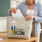 Personalized Cartoon Teacher Large Corduroy Tote Bag with Text and Subject Teacher's Day Birthday Back to School Gift for Teacher