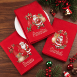 Personalized Cute Santa Claus Initial 100% Cotton Red Napkin with Name Table Decor Christmas Gift for Family Friends