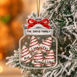 Décoration de Noël personnalisée sur le thème des flocons de neige, en forme de bocal, avec le nom de la famille (2 à 8 noms) et l'année – Décoration d'intérieur et cadeau de Noël pour la famille et l
