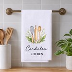 Personalized Birth Flower Baking Tools Super Absorbent Cotton Waffle Towel with Name Kitchen Use Housewarming Birthday Gift for Mom Grandma Baker