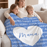 Gepersonaliseerde, veelkleurige, hartvormige decoratieve deken met naam en titel – woonaccessoire, verjaardags- of kerstcadeau voor mama, oma en het hele gezin