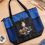 Personalised Yarn Knitting Cartoon Character Zippered Tote Bag with Name and Mesh Pocket Birthday Gift for Knitting Lovers Women