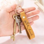 Personalized Retro Leather Birth Flower Keychain with Engraved Name Birthday Wedding Gift for Her