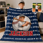 Personalized 3D-Effect Artwork Cartoon Character Sportball Design Throw Blanket with Name and Number Birthday Gift for Sport Lovers