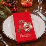 Personalized Cute Santa Claus Initial 100% Cotton Red Napkin with Name Table Decor Christmas Gift for Family Friends