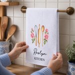Personalized Birth Flower Baking Tools Super Absorbent Cotton Waffle Towel with Name Kitchen Use Housewarming Birthday Gift for Mom Grandma Baker