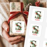 Personalized Christmas Theme Initial Waterproof Square Stickers Labels with Name Gift Decor Christmas Party Gift for Kids Friends