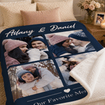 Personalized Multicolour Heart 4 Photos Collage Soft Throw Blanket with Name and Text Home Decor Anniversary Birthday Gift for Family Couples