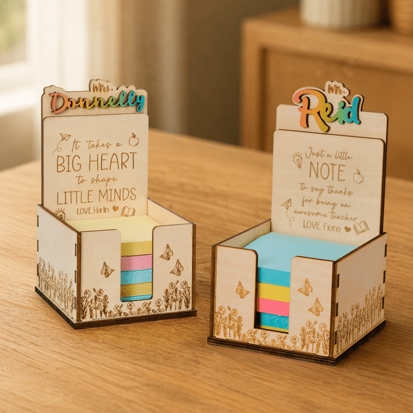 Personalized Big Heart Little Minds Flower Butterfly Sticky Note Holder with Title and Name Back to School Teacher's Gift for Teachers Educators