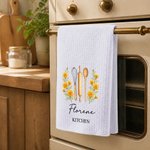 Personalized Birth Flower Baking Tools Super Absorbent Cotton Waffle Towel with Name Kitchen Use Housewarming Birthday Gift for Mom Grandma Baker