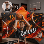 Personalized Graffiti Style Sport Photo Soft Hooded Blanket with Name and Number Daily Use Birthday Gift for Basketball Players Friends
