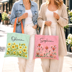 Personalized Birth Flower Large Capacity Seersucker Tote Bag with Name Anniversary Birthday Gift for Women Best Friends