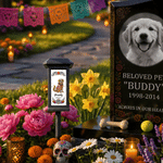 Personalized Flower Sugar Skull Pet Photo Solar Garden Light with Name Garden Use Memorial Day of the Dead Gift for Pet Owners Lovers