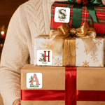 Personalized Christmas Theme Initial Waterproof Square Stickers Labels with Name Gift Decor Christmas Party Gift for Kids Friends