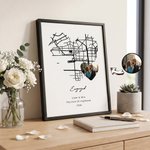 Stampe su tela personalizzate con foto di coppia su mappa a forma di cuore quadrata, con nome e testo – Decorazioni per la casa – Spedizione dagli Stati Uniti – Regalo di anniversario di matrimonio pe