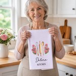 Personalized Birth Flower Baking Tools Super Absorbent Cotton Waffle Towel with Name Kitchen Use Housewarming Birthday Gift for Mom Grandma Baker