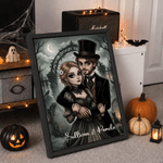 Personalized Gothic Style Cartoon Couple Photo Character Canvas Prints with Name Home Decor Ship from USA Halloween Anniversary Gift for Newlyweds