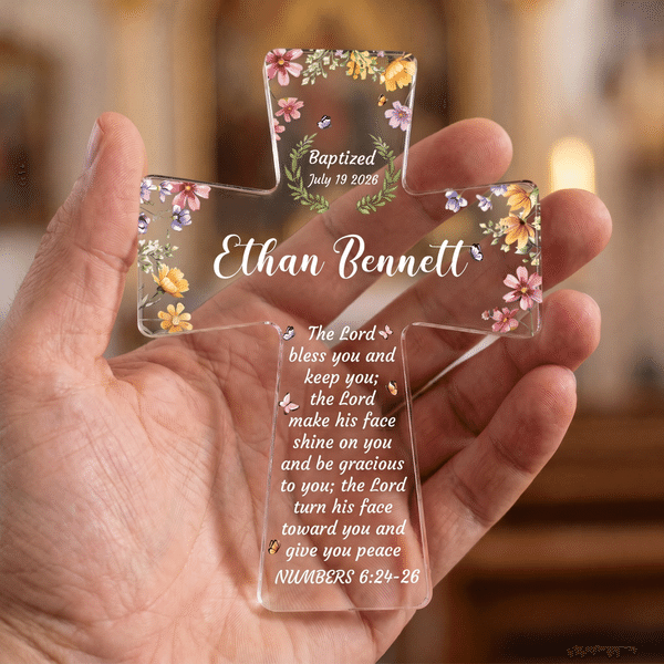 Personalised Baby Baptism Bible Verse Cross Acrylic Plaque with Name and Date Home Decor Baptism Catholic Gift for Newborn