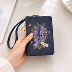 Personalised Crystal Birth Flower Butterfly PU Leather Wristlet Purse with Name Birthday Anniversary Gift for Women