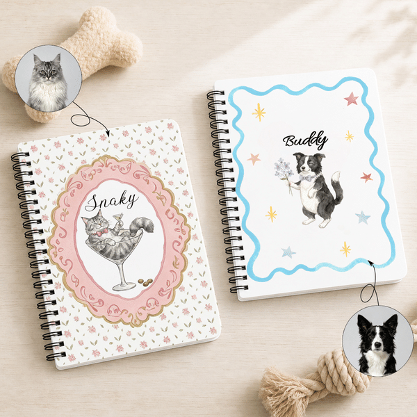 Personalised Cute Cartoon Pet Photo A5 Spiral Journal Notebook with Name Back to School Daily Use Birthday Gift for Pet Owner Lover Parent