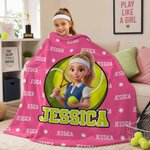 Personalized 3D-Effect Artwork Cartoon Character Sportball Design Throw Blanket with Name and Number Birthday Gift for Sport Lovers