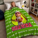 Personalized 3D-Effect Artwork Cartoon Character Sportball Design Throw Blanket with Name and Number Birthday Gift for Sport Lovers
